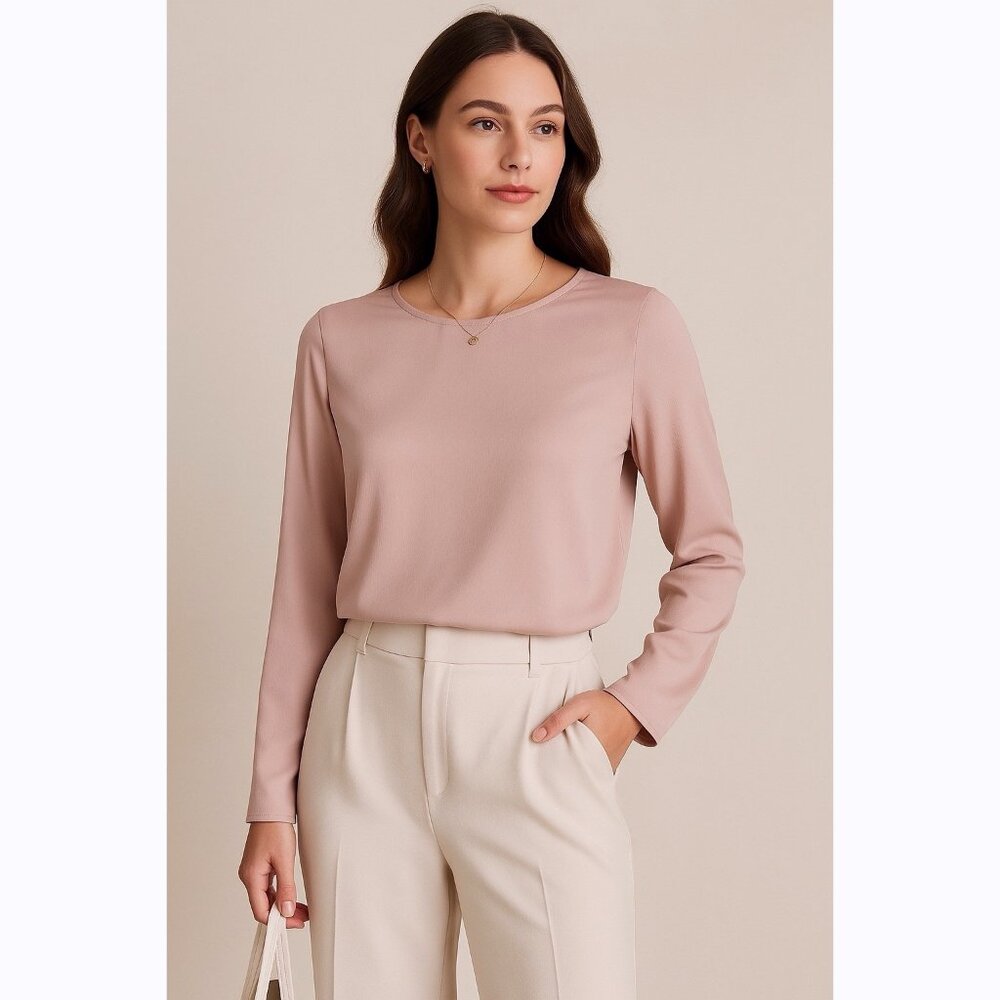 Lulus Dusty Pink Satin Top Women’s Small Long Sleeves Quiet Luxury Soft Girl